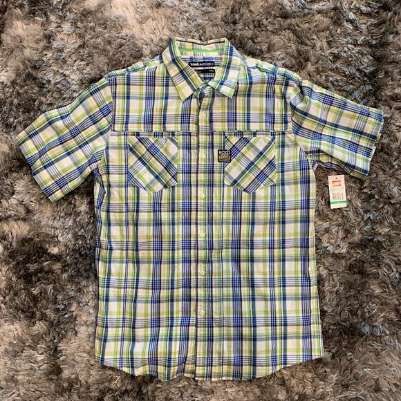 NWT Ecko Unltd Shirt Adult Large Green Blue Button Up Streetwear Casual Mens - Picture 1 of 5